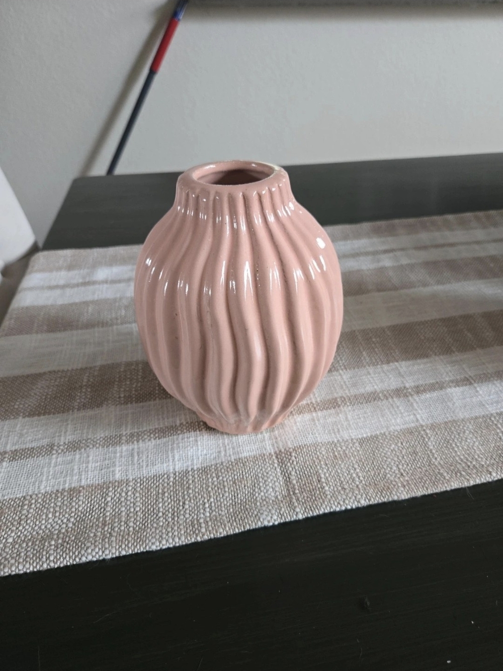 Blush Pink Ceramic Ribbed Vase - Unbranded